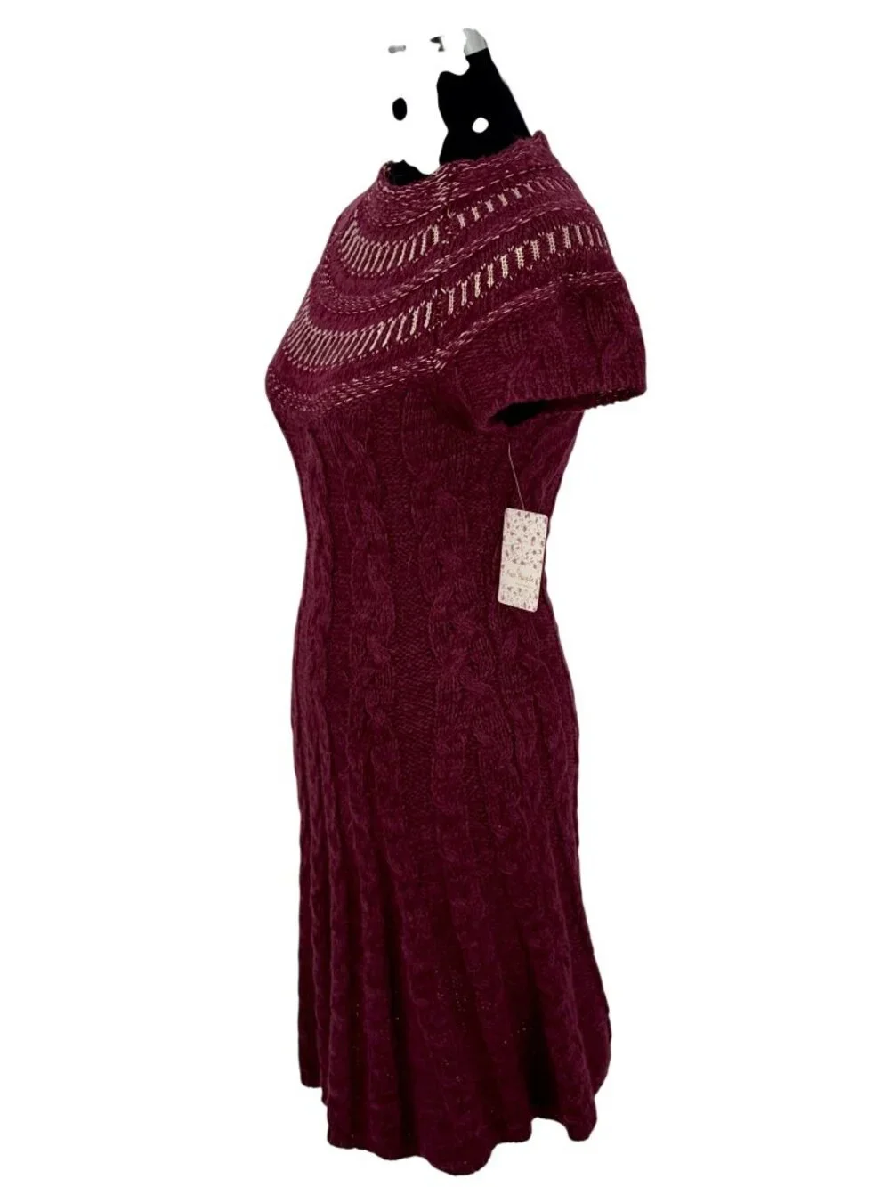 NWT Free People Dark Cherry Sequin Fit & Flare Sweater Dress | Mob Wife Coquette - Picture 6 of 16